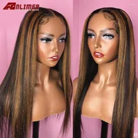 Highlight Honey Blonde Brown T Part Lace Front Wigs Brazilian Straight Wig 13x6x1 Ombre Human Hair