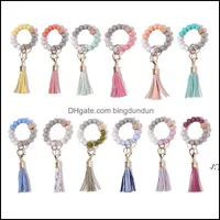 Party Favor Sile Beaded Bangle Keychain With Tassel For Women Wristlet Key Ring Bracelet Paa10248 Drop Delivery Home Garden Festive Otdp2