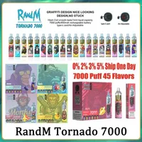 Оригинальный Randm Tornado 7000 Puffs 7k одноразовые одноразовые электронные сигареты 14 мл катушки стручков 6 светящиеся цвета Перезаряжаемая воздухорегулируемая 2% 5% устройства 50 вкуса