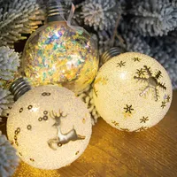 Party Decoration Snowflake Christmas Ball Pendant Glowing Glitter Bauble Lights Xmas Tree Hanging Ornaments Trees Noel