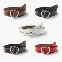 Belts Women Faux Leather Belt Cute Peach Heart Buckle For Girls Solid Waistband Love Eyelet Grommet Waist 110 2.3cm