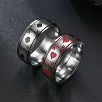 Cluster Rings Titanium Steel Ring For Men Women Couple Poker Ace Of Spades Oil Drop Rock Hiphop Fashion Jewelry Wholesale