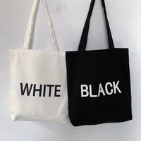 Storage Bags Shopping Bag Simple And Versatile Large Capacity White Black Lettered Canvas Casual Art Handbag
