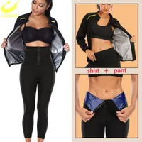 Women&#039;s Shapers LAZAWG Sauna Suit Women Weight Loss Jacket Pant Sweat Top Body Shapers Shirt Yoga Legging Trimmer Pant Waist Trainer Tracksuits 230131