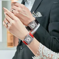 Wristwatches GUANQIN Top Luxury Rhinestone Couple Watch Fashion Business Leather Strap Quartz Women Men Wristwatch Gift Clock