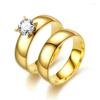 Wedding Rings Gold Color Cut Cubic Zirconia Couples Stainless Steel Ring Set For Women And Men Party Jewelry Wholesale