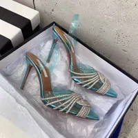 Aquazzura 2023 New Wedding Dress Shoes 7cm 10cm Begum bowknot butterfly PVC pumps high heels diamond shine sandals rhinestone Transparent women crystal shoe sliver