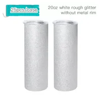 US warehouse 20oz Sublimation White Rough Glitter Tumbler Straight Blank Cups Without Metal Rim Protable Water Bottle With Lid & Straw B5
