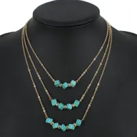Chains Tur-quoise Gem-tone Pendant Necklace Layer Wrap Around Choker Jewelry Momther's Day Gift