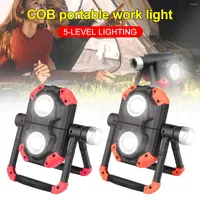 Portable Lanterns LED Work Light 2 COB USB Rechargeable Flood Lights Waterproof Stand Spotlight 360°Rotation Emergency Lamp As Power Bank