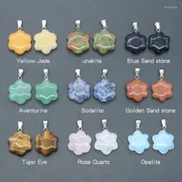 Pendant Necklaces Lovely Flower Pendulum Natural Crystal Agates Healing Tiger Eye Pink Quartz Opal Stone Pendants DIY For Reiki