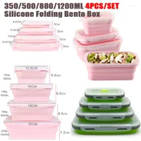 Dinnerware Sets 4pcs set Silicone Rectangle Lunch Box Collapsible Bento Folding Container Bowl 300 500 800 1200ml For