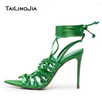 Sandals Fashion Trend High Heels Shoes For Ladies Pointed Toe Ankle Long Strap Lace Up Women Stilettos Party Cross Tied Sexy