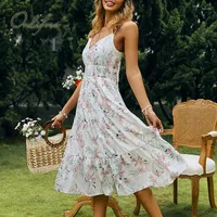 Casual Dresses Ordifree 2023 Summer Women Floral Dress Spaghetti Strap White Crochet Vintage Beach