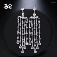 Dangle Earrings Be 8 Brand Classic Design Clear CZ Long Drop Tassel For Women Wedding Dinner Dress JewelryE527