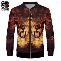 Men's Jackets OGKB 2023 Spring Fall Casual Jacket Hiphop Pocket Stand Collar Overcoat Sweatshirt Men's Cool Print Flame Lion 3d Coats
