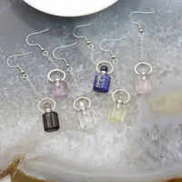Pendant Necklaces 1Pair Silver Plated Perfume Bottle Earrings Lapis Amethysts Crystal Quartz Gems Essential Oil Diffuser Vial CharmsPendant