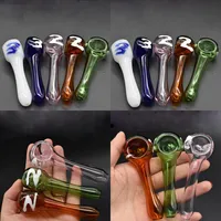 Wholesale Heady mini 4inch Glass tobacco Hand Pipes Pyrex Spoon Smoking Pipe for dry herb with 0-10 number