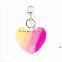 Party Favor Plush Keychain Mticolor Stitching Love Pendant Color Peach Heart Rainbow Bag Car Ornament Rra10378 Drop Delivery Home Ga Otdmq