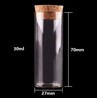Taille de 30 ml 27 * tube à essai de 70 mm avec bouteille de bouchon de liège bouteilles de bouteilles de conteneur