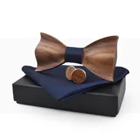 Bow Ties Sitonjwly Man Wooden Bowtie Handkerchief Cufflinks Set For Mens Corbatas Gravata Pocket Towel Cravat Wood Men GiftBow