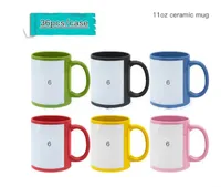 US Warehouse Blank Sublimation Ceramic Mugs 11oz Blank White Window Ceramic Mugs Ceramic Coffee Mugs mix colored inner or handle RTS