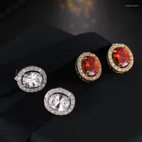Hoop Earrings 2023 NoEnName_Null Lujo Piedra Semipreciosa Pendiente De Cristal Rojo Circon Stud Pendientes Para Las Mujeres