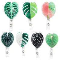 10 pcs lot Fashion Key Rings Office Supply Leaf Shape Resin Badge Clip Retractable ID Name Tag Badge Reel For Nurse Doctor Accessories