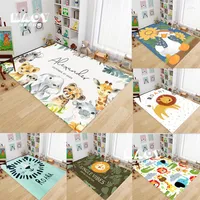 Carpets Cartoon Animal Bear Lion Customize Child Name Flannel Carpet For Room Kawaii Area Rug Non-slip Home Decor Elephant Cute Door Mat