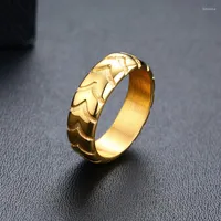 Wedding Rings NHGBFT 6MM Wide Punk Mechanical Tire Pattern For Mens Gold Color Stainless Steel Drop