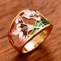 Wedding Rings Huitan Creative Handmade Enamel Flower Women For Ceremony Party Bright Color Fashion Finger Jewelry Drop