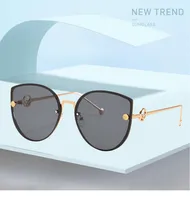 Sunglasses Ready To Ship Unique Ladies Cat Eye Shades Metal Glasses Trendy Luxury Retro Big Frame Oversize UV400Sunglasses