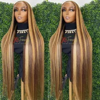 13x6 Highlight Ombre Straight Lace Front Human Hair Wig Honey Blonde Colored Bone Frontal Wigs For Black Women
