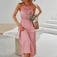 Casual Dresses Sundresses Womens Arrival 2023 Beach Dress Maxi For Women Boho Summer Pareo High Waist Bohemian Pink Crochet