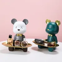 Decorative Objects Figurines Cute Bear Resin Ornaments Sculpture For Home Decoration Living Room Storage Multifunction Statue Decore 230131