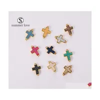 Charms Trendy Small Cross Resin Stone Pingente Charme Gold Colorf Religioso DIY Fit Bracelets Acess￳rios de colar judeu para mulheres M DH2PC