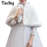 Jackets White Kids Girl Faux Fur Bolero Shrug Shawl Wedding Wraps Shoulder Dress Cape Winter Ball Gown Flower Cover Up Top