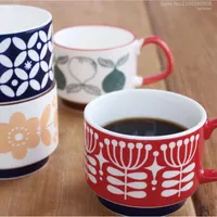 Mugs Colorful Flowers Ceramic Mug Japanese Style Retro Coffee Cup Office Afternoon Tea Milk Drink Breakfast Cups Kitchen Vacuum Flask