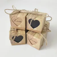Gift Wrap 50 100PCS Kraft Paper Love Candy Box Bags Party Favor Supplies Birthday Wedding Decor Boxes Sweets Wood Grain Heart-Shaped