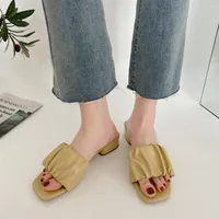 Slippers Leather Mules Ladies Brand Outdoor Female Beach Non-slip Slides Flip Flops Spring Summer High Heels Casual Shoes Woman