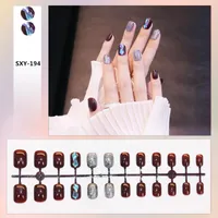 False Nails Short Glitter Red French Style Full Cover Fake Nail Tips For Women Finished Piece SANA889