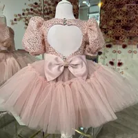 Girl Dresses Glitter Baby Dress Puffy Sleeves Flower Cute Bow Party Dresss Wedding Kid Birthday