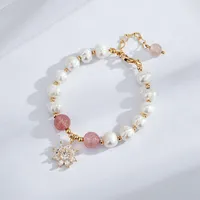 Strand Shaped Freshwater Pearl Bracelet Pendant Strawberry Crystal Jewelry Charm Bracelets For Women Wholesale On Hand