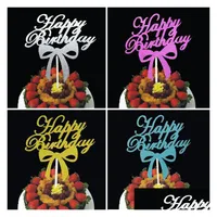 Other Event Party Supplies Cake Toppers Gliter Happy Birthday Paper Cards Banner For Fruit Cupcake Wrapper Baking Cup Tea Wedding Dhxd9