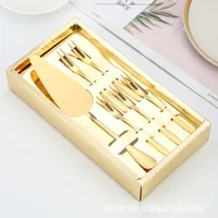 Dinnerware Sets Baking Tool Stainless Steel Knife And Fork Set With Gift Box Gold Cake Cheese Pizza Fruit Cutter Hat Candle Dish