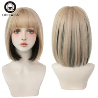 Synthetic Wigs 7JHH WIGS Short Bob Straight Ombre Blonde With Bang For Girl Black Female Shoulder Length Crochet Hair Ginger Wig 230131