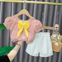 Clothing Sets Children's Baby Girl Cute Floral Short-sleeved Two-piece Fashion Big Bow Suit Summer Child Casual Shorts