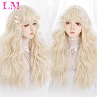 Synthetic Wigs LM Long Natural Wavy Platinum Blonde With Bangs Cosplay Party Lolita for Women Heat Resistant Fiber 230131