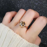 Wedding Rings Cute Female Champagne Crystal Stone Ring Charm Rose Gold Color Engagement For Women Luxury Round Zircon