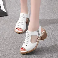Sandals Women Gladiator Shoes Leather Low Heels Ladies Casual Summer Hollow Out Beach B1227